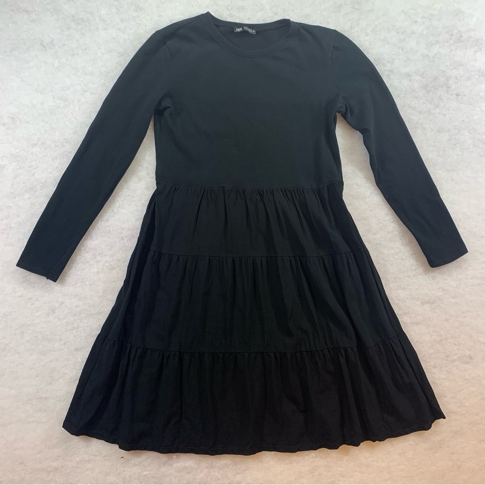 Zara Black Long Sleeve Tiered Dress